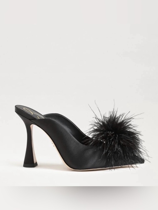 Sam Edelman Shoes - Sam Edelman Anthony Black  satin Feather Pom Mule Heels - Women 5M new